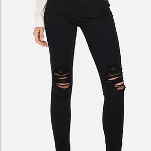 High Waisted Black Ripped Jean Leggings
